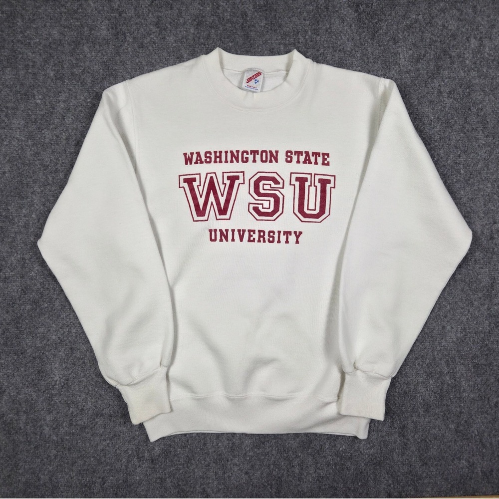 Vintage 90s Washington State Cougars Sweatshirt Mens M Jerzees WSU White USA